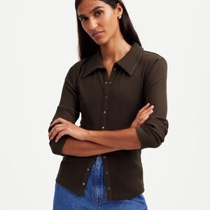 Madewell Brown Fitted 3/4 Sleeve Button Down Shirt